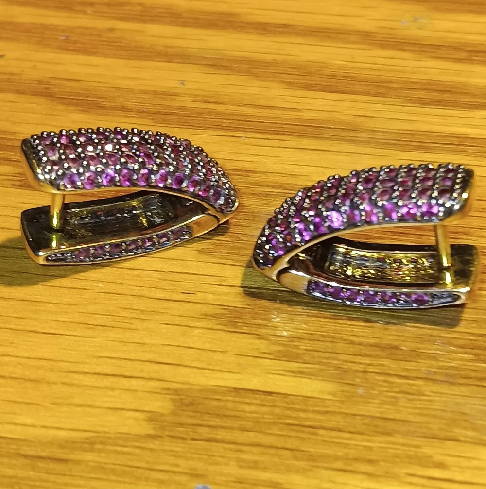 18k Over 925 Natural Pink Ruby Earrings - Picture 9 of 16
